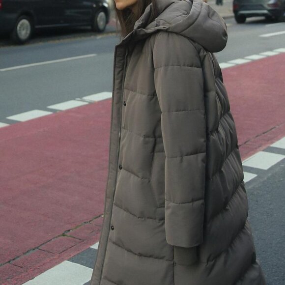 Zara Longline Hooded Down Jacket – Water & Wind Resistant – Mink – Size Large - Picture 2 of 12